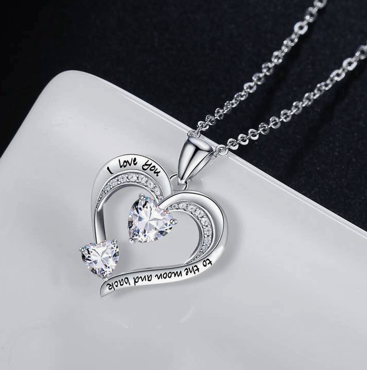 EM White Gold Filled Heart CZ Diamond Engraved Heart Necklace