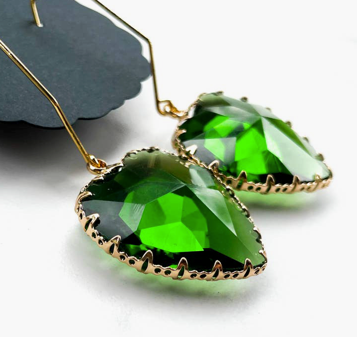 Amore in Emerald ~ 18K Gold Stainless Steel  Austrian Crystal Earrings