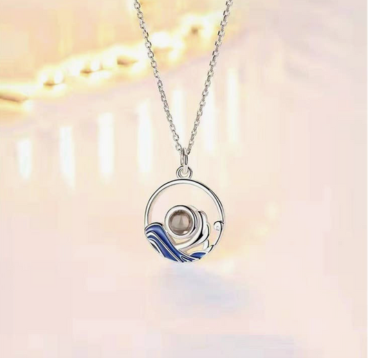 Mountain Ocean Couple Projection Necklace  in 925 Silver