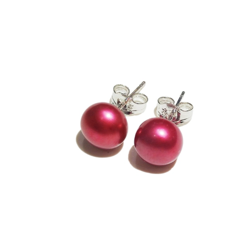 Freshwater Red Pearl on S925 Sterling Silver Stamped Post Earrings