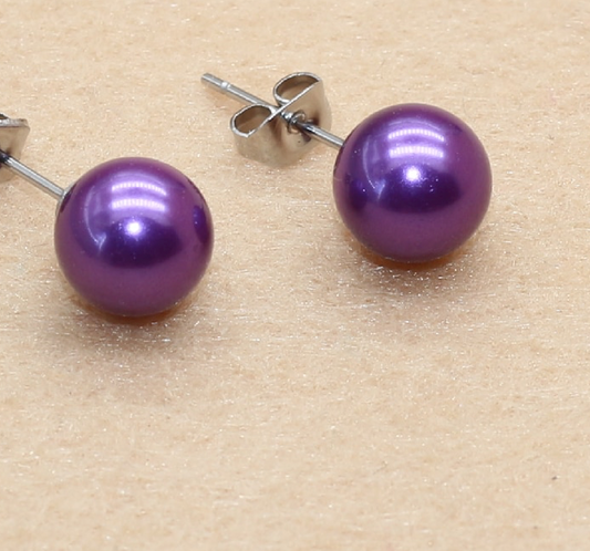 Genuine Freshwater Purple Earrings  on Stainless Steel Post Back