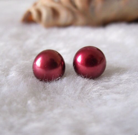 Freshwater Red Pearl on S925 Sterling Silver Stamped Post Earrings