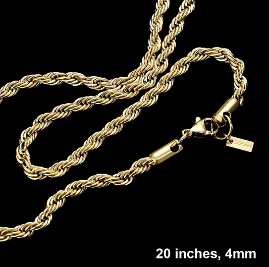 20 INCH, 4mm Gold Stainless Steel Metal Chain Necklace