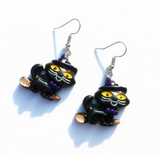 Halloween Black Cat  Earrings