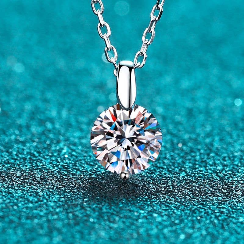 Solitaire Moissanite Pendant Necklace in 925 Sterling Silver   ( Certified  )