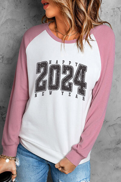 Letter Graphic Long Sleeve  Round Neck T Shirt Top