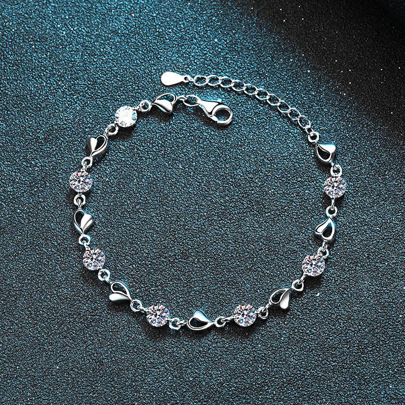 Dainty Heart Moissanite Bracelet in 925 Sterling Silver 3.5 ct