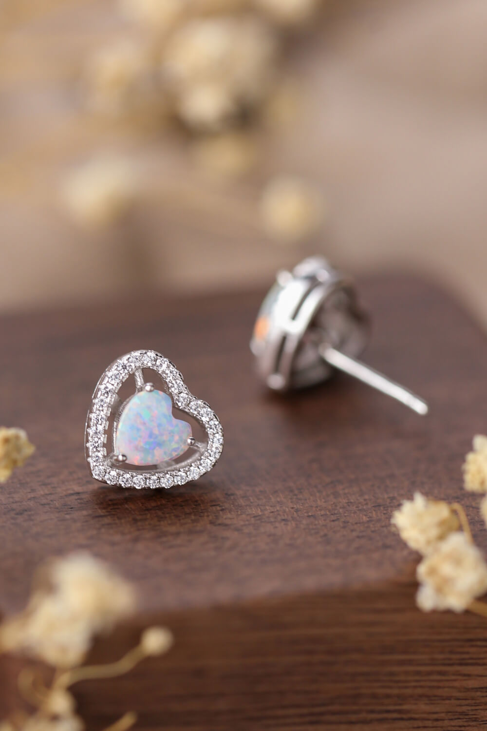 925 Sterling Silver  Opal  Heart  Stud  Post Back  Earrings