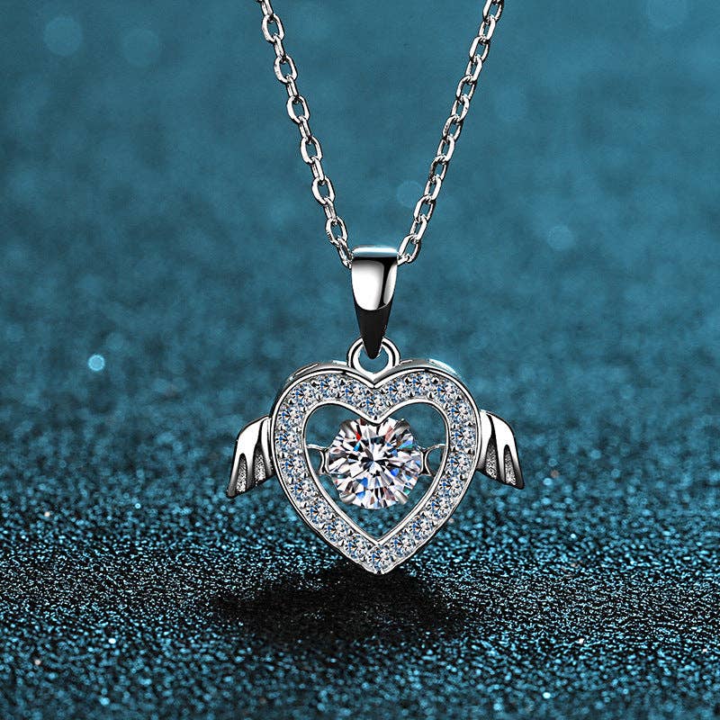 Dancing Moissanite  Heart  Necklace in 925 Sterling Silver      (  Certified   )