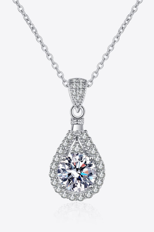 2 Carat  Moissanite  Teardrop Pendant  925 Sterling Silver   Necklace