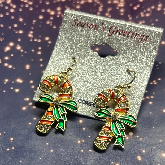 Candy Cane with Bow Multicolor  Christmas  Earrings