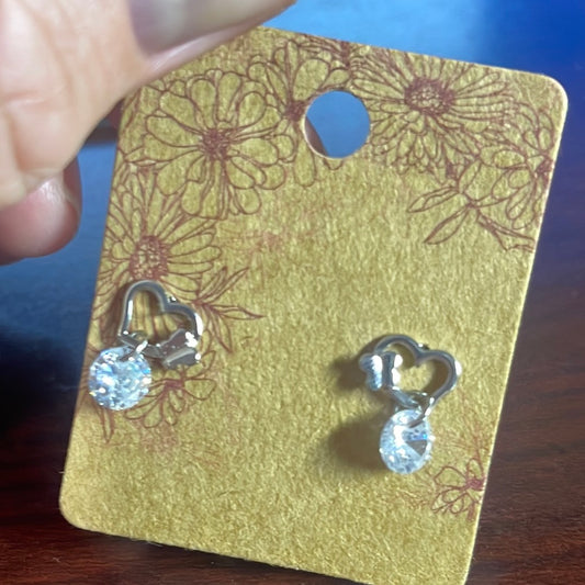 S925 Heart Butterfly Crystal Post Back  Earrings