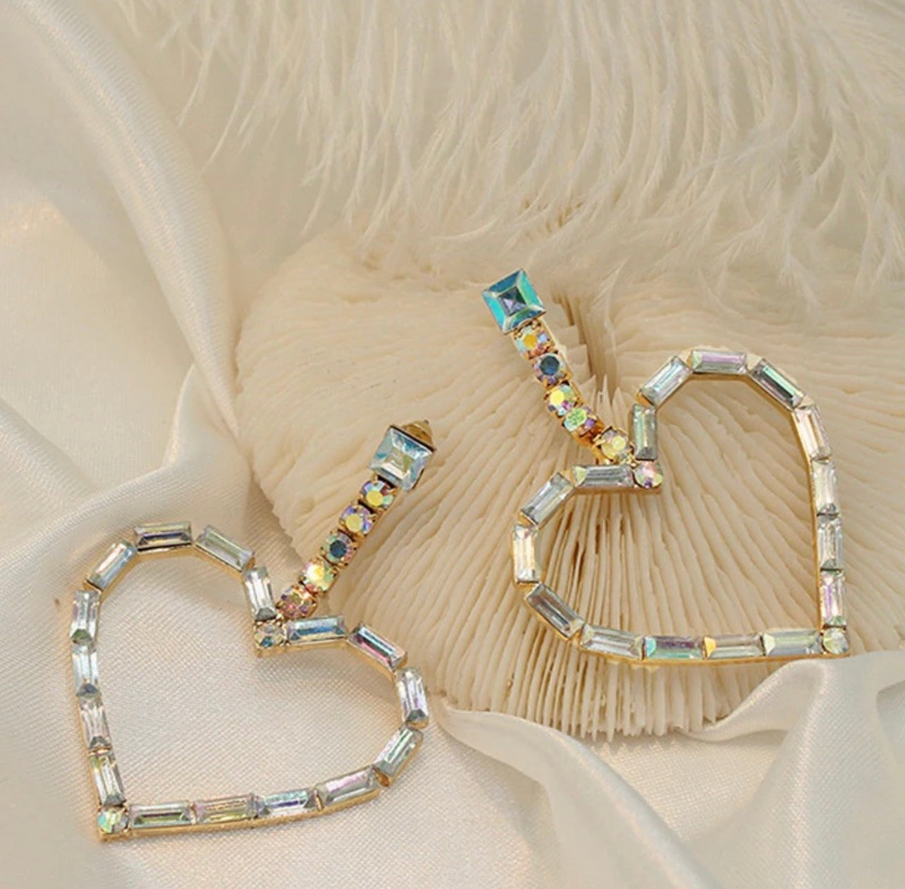 Colorful AB Iridescentl Rhinestone Heart-Shaped Post Earrings