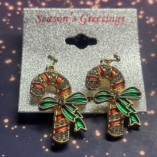 Candy Cane with Bow Multicolor  Christmas  Earrings