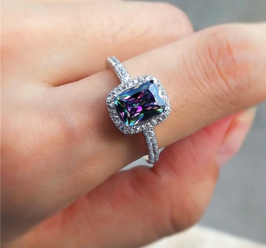 Colorful Rainbow Mystic Topaz  with  White Crystals Ring